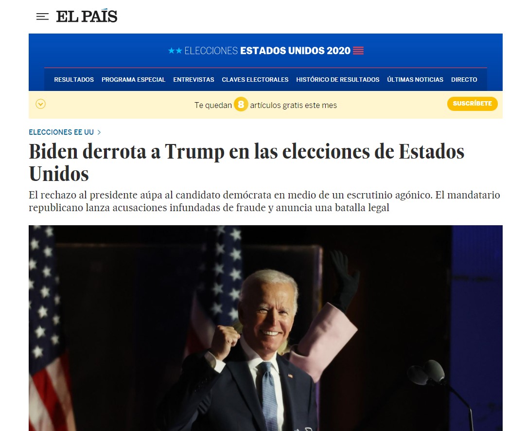 "Biden derrota a Trump", así retratan medios estadounidenses e internacionales triunfo demócrata