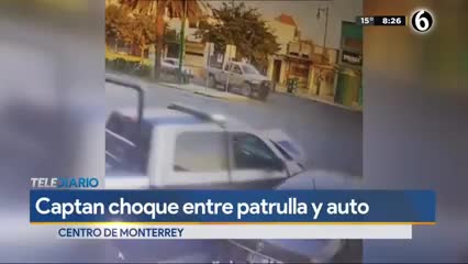 Telediario noticia Captan choque donde participó patrulla en el Centro de Monterrey