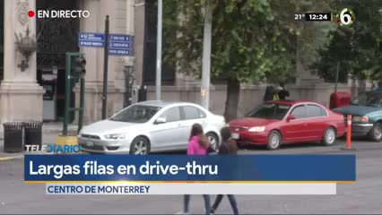 Telediario noticia Abarrotan drive thru en el Centro de Monterrey 