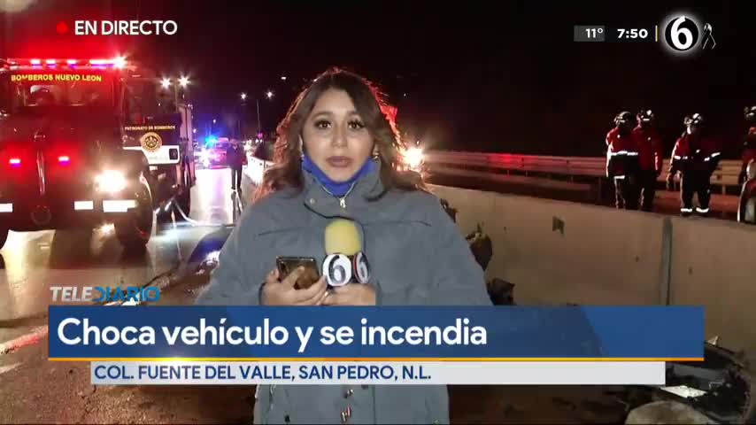 Telediario noticia Camioneta vuelca y se incendia en San Pedro; conductor huye
