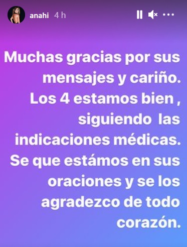 Los cuatro estamos bien: Aborda Anahí contagio de Covid-19 de su esposo