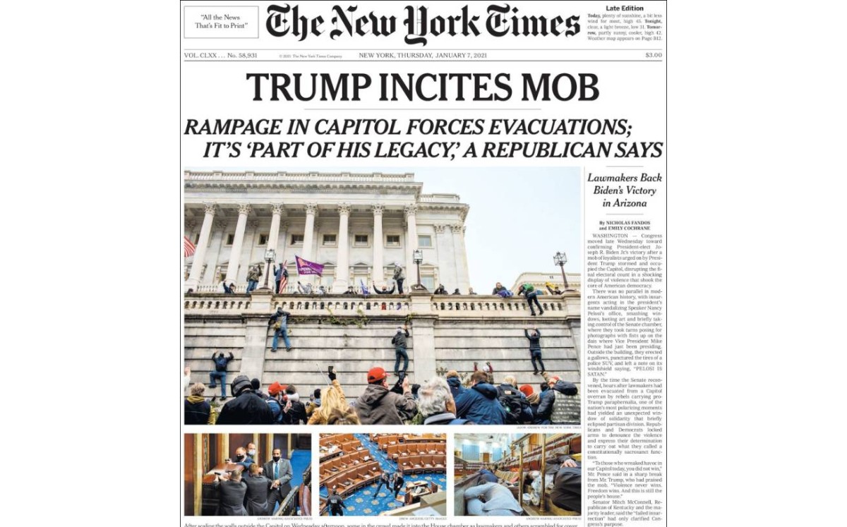 "La furia de Trump": así reportaron los medios la toma del Capitolio en EU