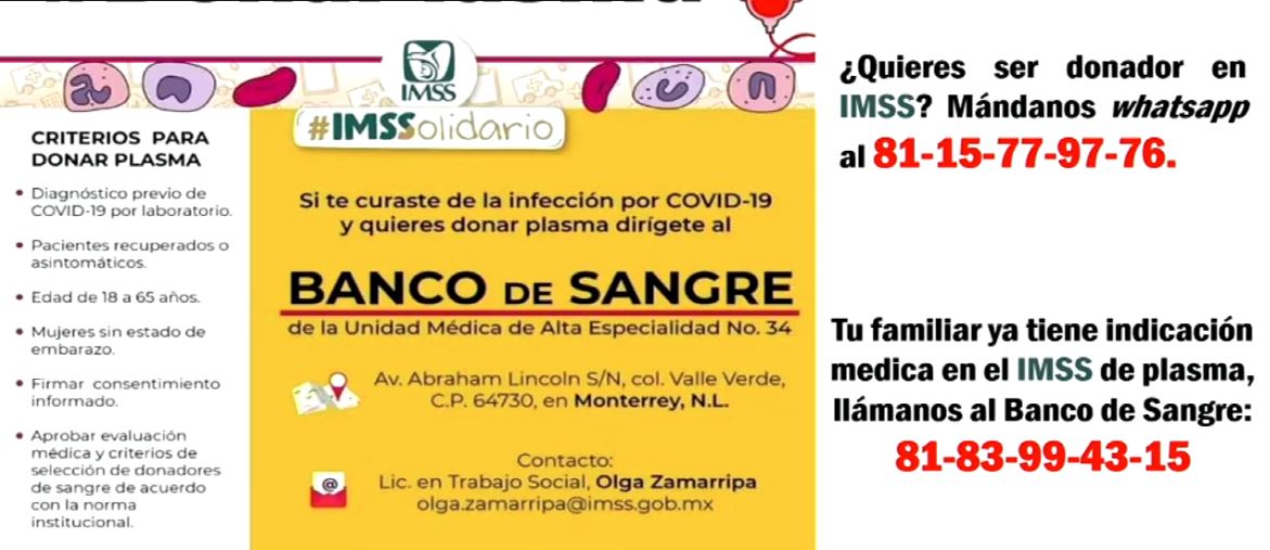 Llama Salud a donar plasma; 93% de los pacientes Covid-19 en NL se han recuperado