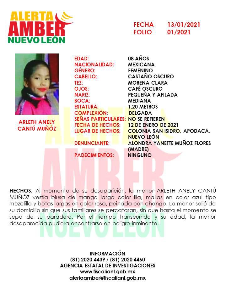 Activan Alerta Amber para localizar a niña de 8 años