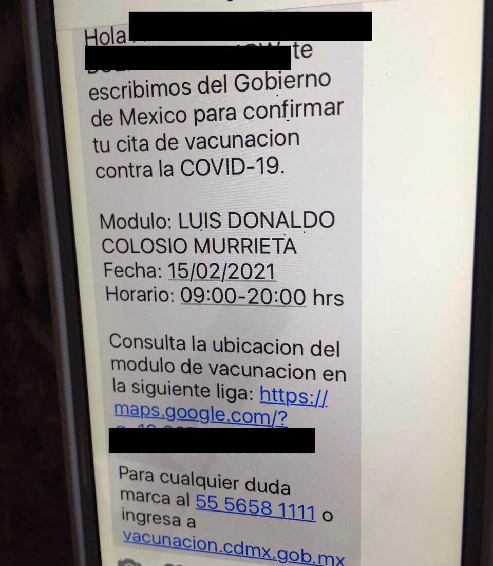 Con mensaje SMS, confirman citas a adultos mayores para vacunación anticovid