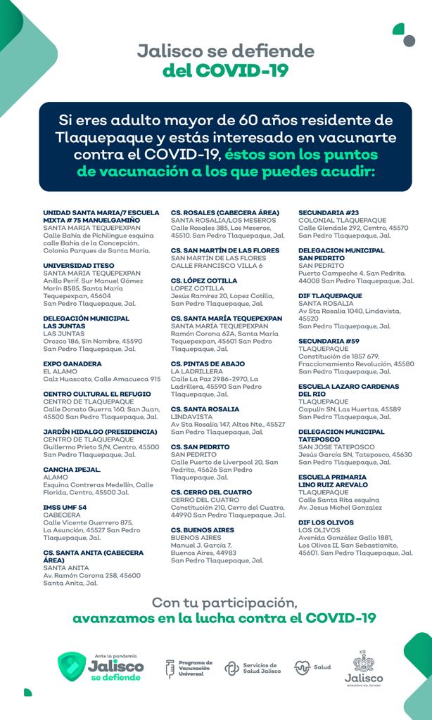 Vacunas contra covid-19 llegarán a Tlaquepaque; estos son los requisitos