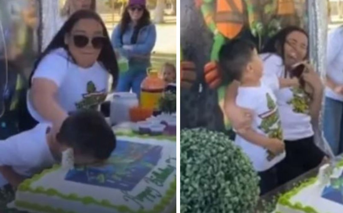Niño enfurece y golpea a su tía por aventarlo a pastel de cumpleaños