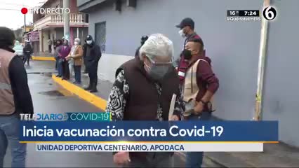 Telediario noticia Madrugan cientos de adultos mayores para recibir la vacuna contra el Covid-19 en Apodaca 