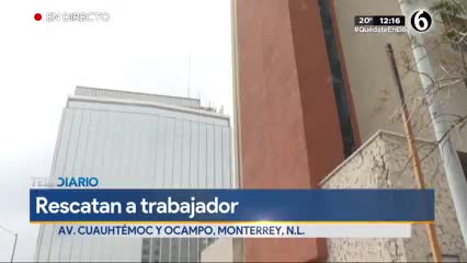Telediario noticia Trabajador queda colgando en techo de hotel en Monterrey tras falla en andamio 