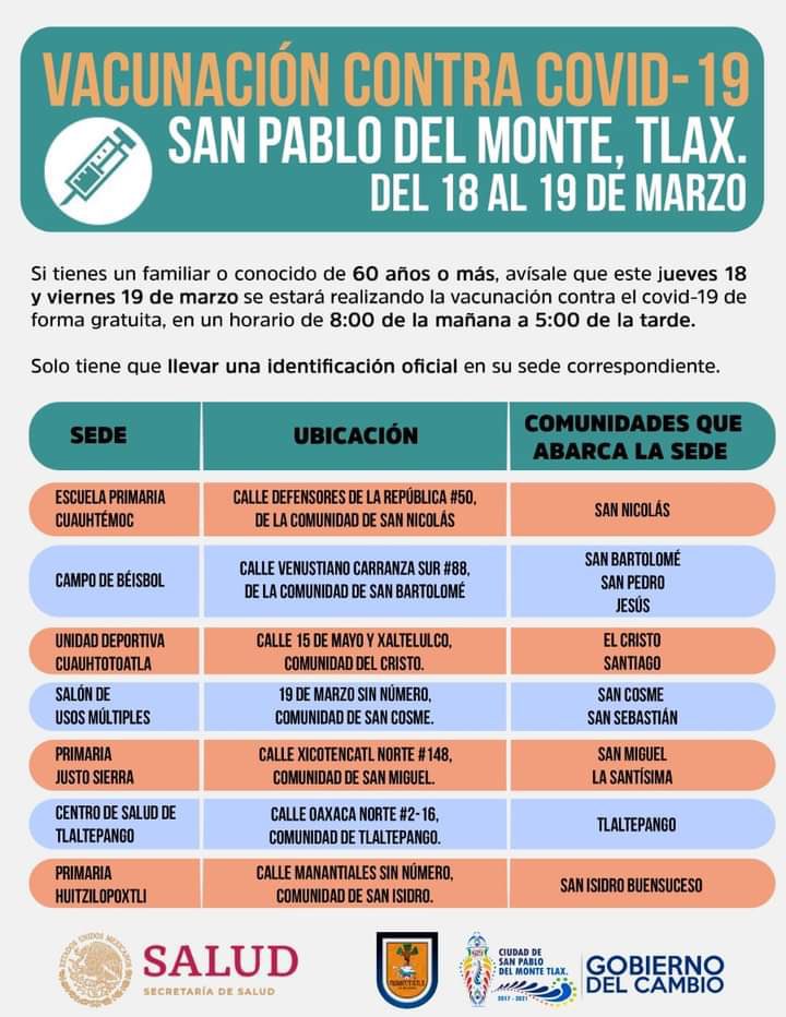 Llegan las vacunas anticovid para adultos mayores de Tlaxcala