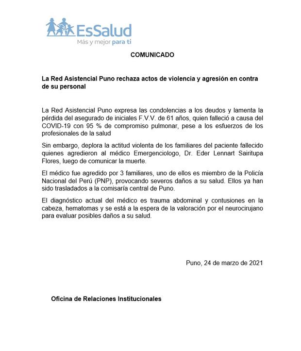 Paciente fallece por COVID-19 y familiares golpean al médico que les dio la noticia