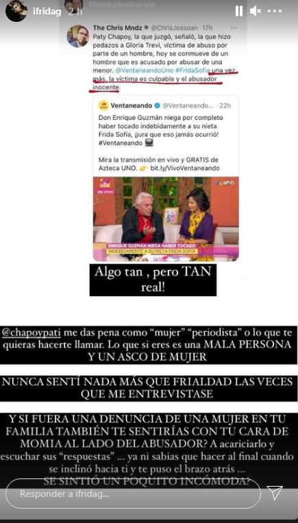 'Me das pena'; Frida Sofía arremete contra Pati Chapoy por apoyar a Enrique Guzmán 