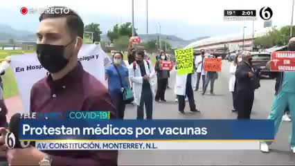 Telediario noticia Médicos bloquean carriles en avenida Constitución; exigen ser vacunados contra Covid-19