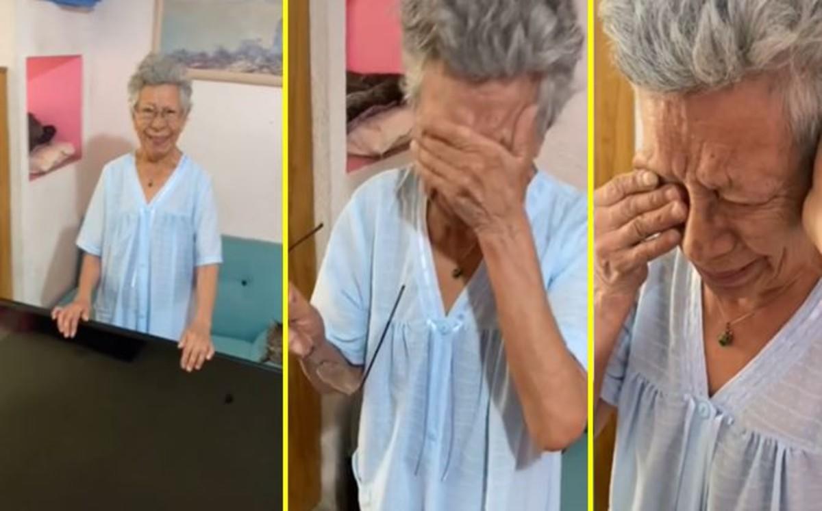 Abuelita llora desconsoladamente; se le cayó por accidente la pantalla que le regaló su nieto