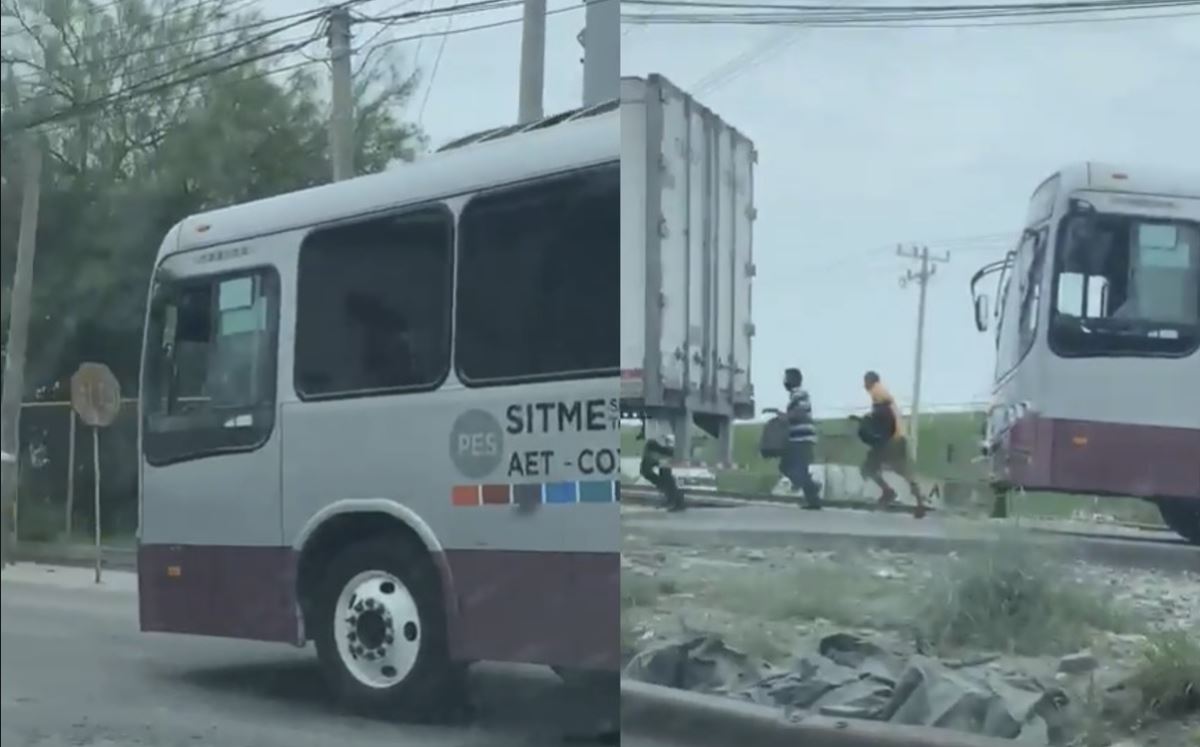 VIDEO: Camión urbano intenta ganarle el paso al tren; pasajeros aterrorizados bajan de la unidad