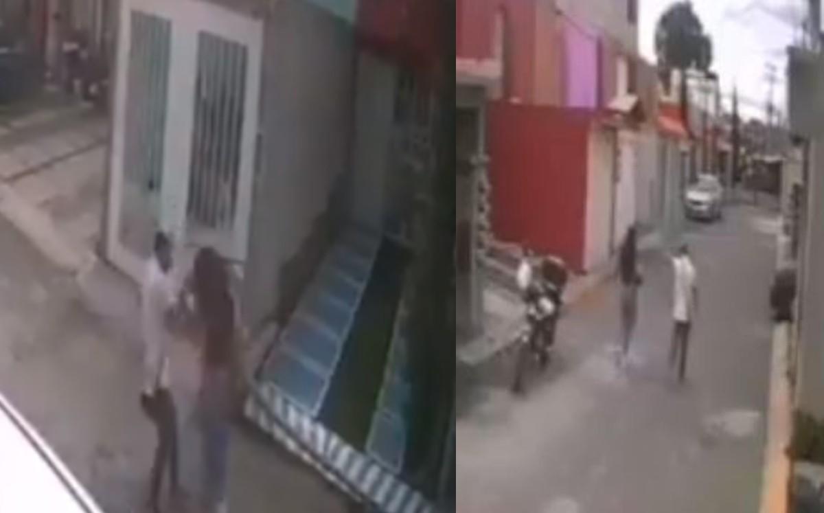 Captan a hombre golpeando brutalmente a su novia en plena calle