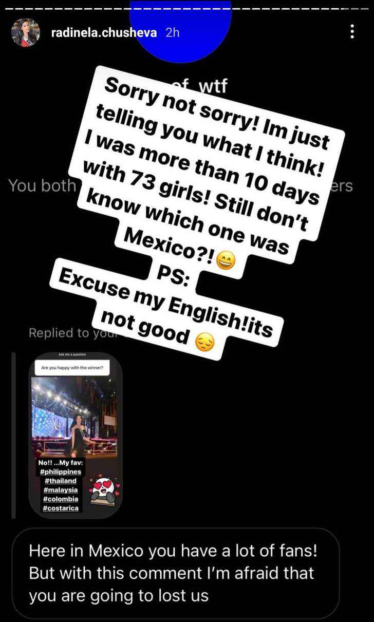 Miss Bulgaria asegura Andrea Meza no merecía ganar Miss Universo 2021