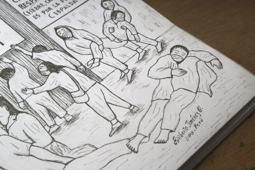 Artista retrata historias trágicas de la pandemia en 100 dibujos