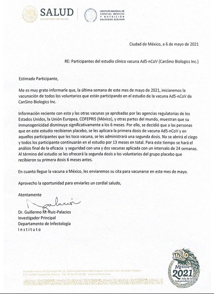 Vacuna de CanSino pierde eficacia contra Covid-19 luego de 6 meses