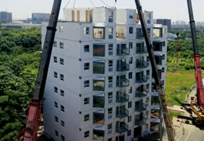 Impresionante: Construyen edificio de 10 pisos en menos de 29 horas