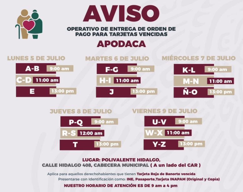 Bienestar da fechas para entrega de orden de pago por programas sociales en NL