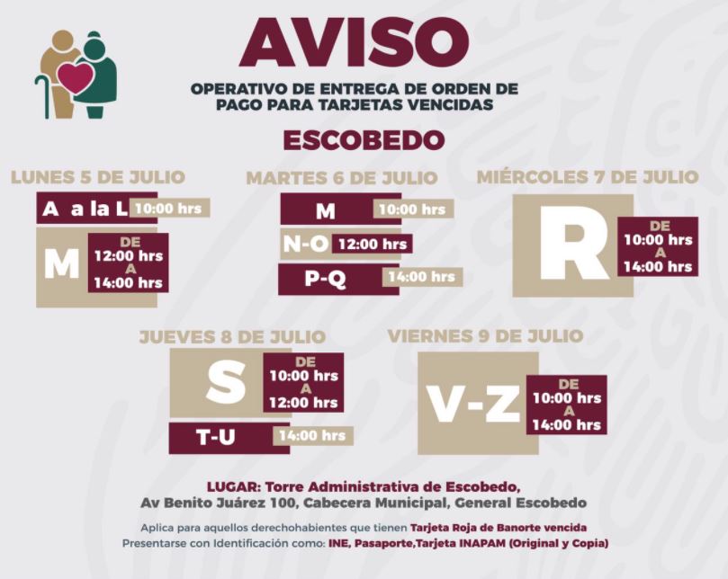Bienestar da fechas para entrega de orden de pago por programas sociales en NL
