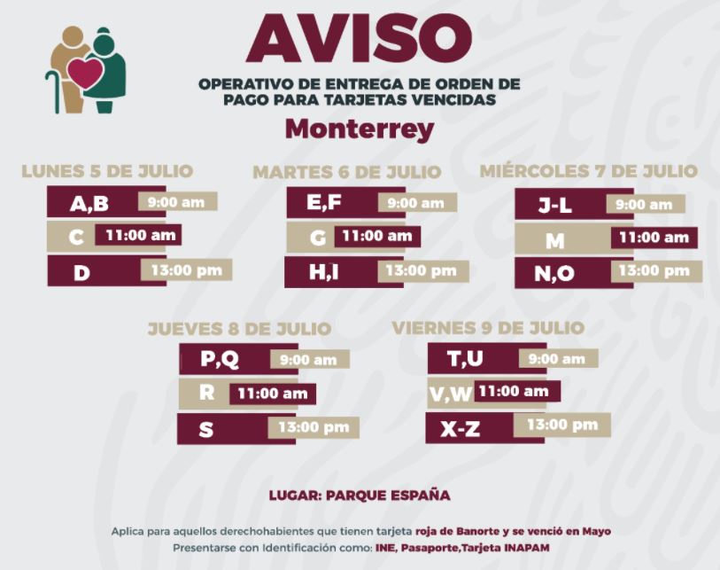 Bienestar da fechas para entrega de orden de pago por programas sociales en NL
