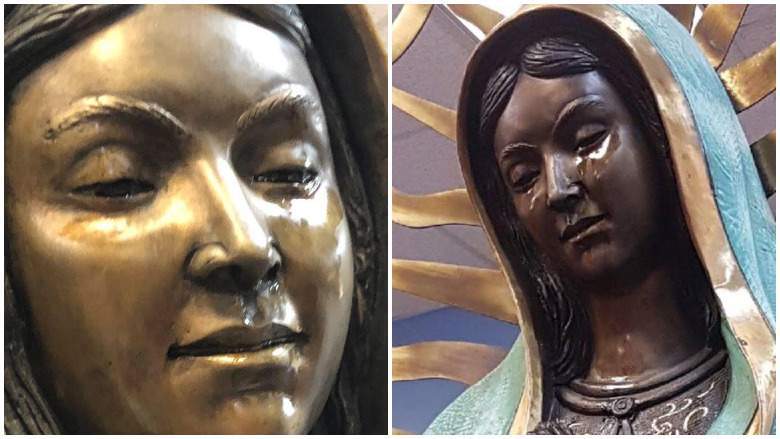 Captan llorando a estatuas de la Virgen de Guadalupe en diferentes lugares de México