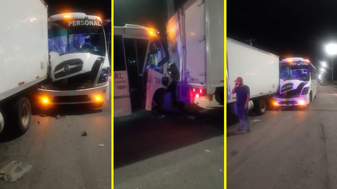 Chofer de camión de personal no logró detenerse e impacta con unidad de carga
