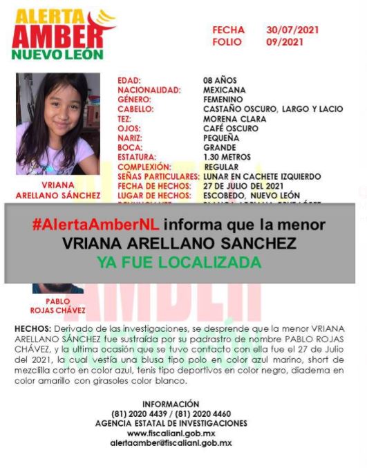 Hallan con vida en el Estado de México a menor de 8 años desaparecida en Escobedo