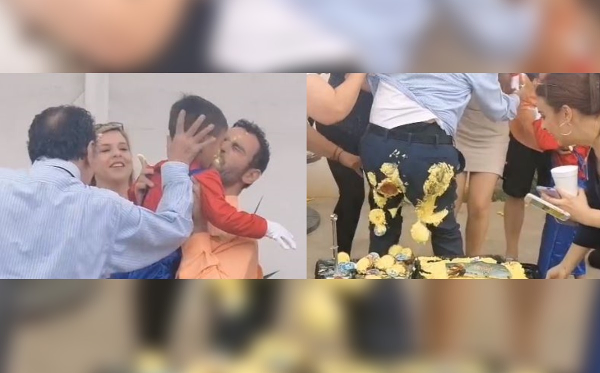 Abuelo intenta ayudar a nieto con la ‘venganza’ del pastel, pero termina con el pantalón embarrado