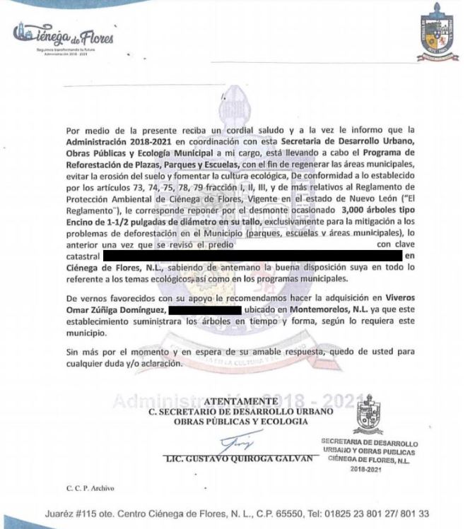 Entran en contubernio gobierno de Ciénega de Flores y particular con venta de árboles