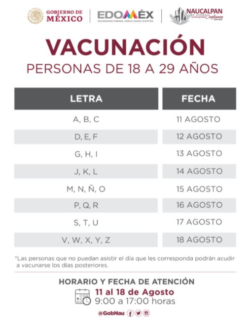 Inicia vacunación para mayores de 18 años en Edomex
