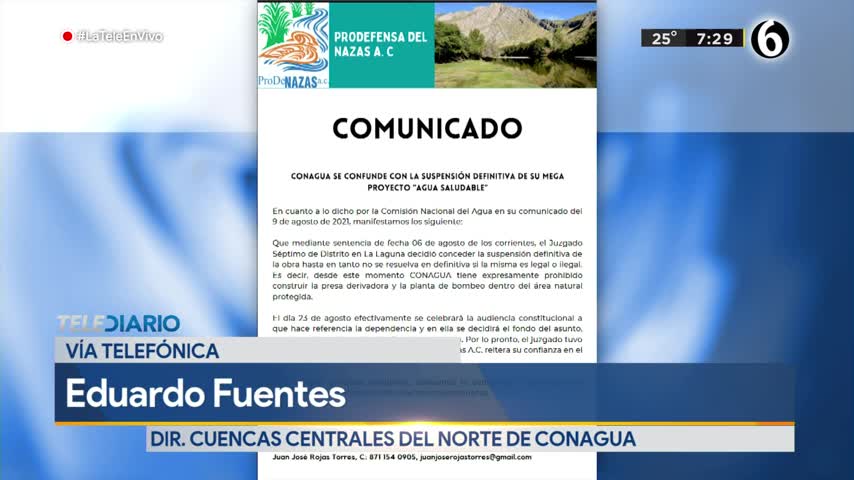 Telediario noticia Director de Cuencas centrales del Norte habla sobre proyecto de agua