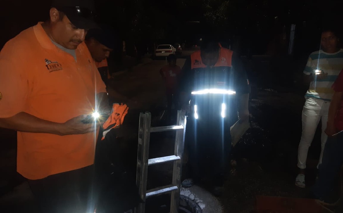 Perrito cae a alcantarilla abierta en Lerdo; bomberos logran rescatarlo