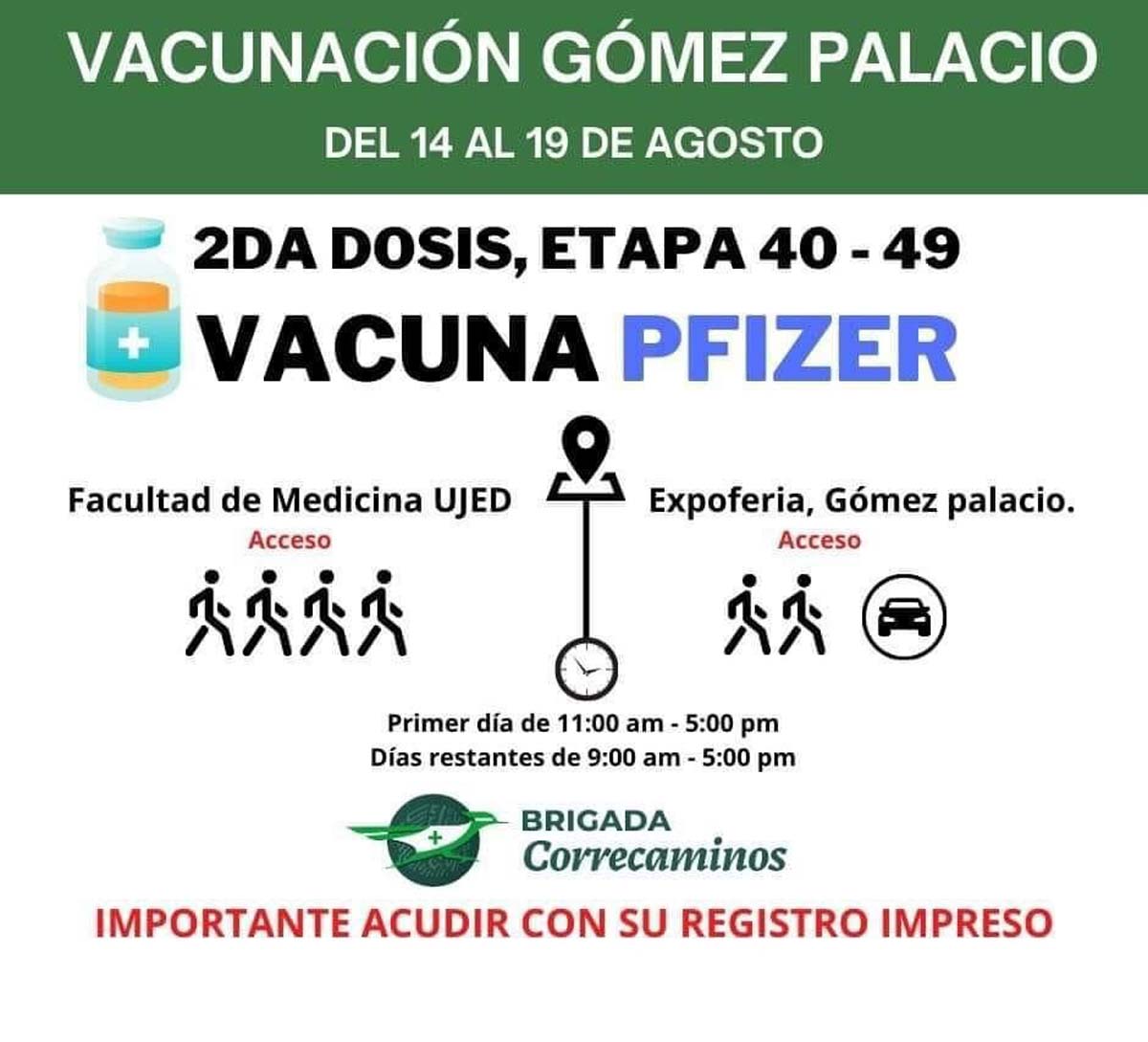 Conoce aquí los lugares y fechas de vacunación covid en Gómez para 18 años y más