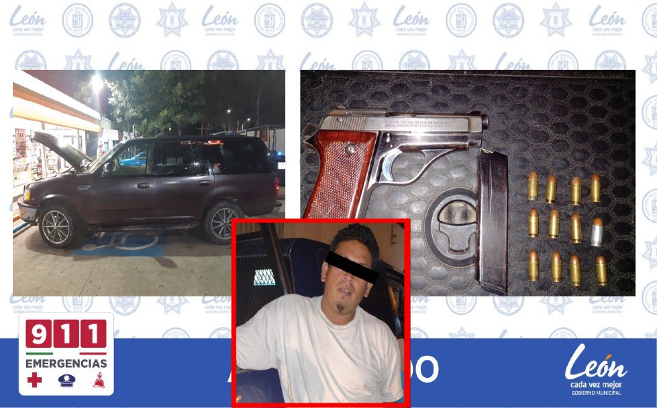 Detienen a hombre armado en estacionamiento de comercio en León