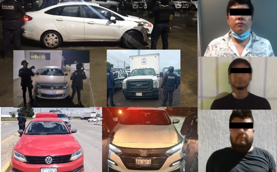 En distintos hechos, detienen a 3 y aseguran 7 vehículos robados en Celaya