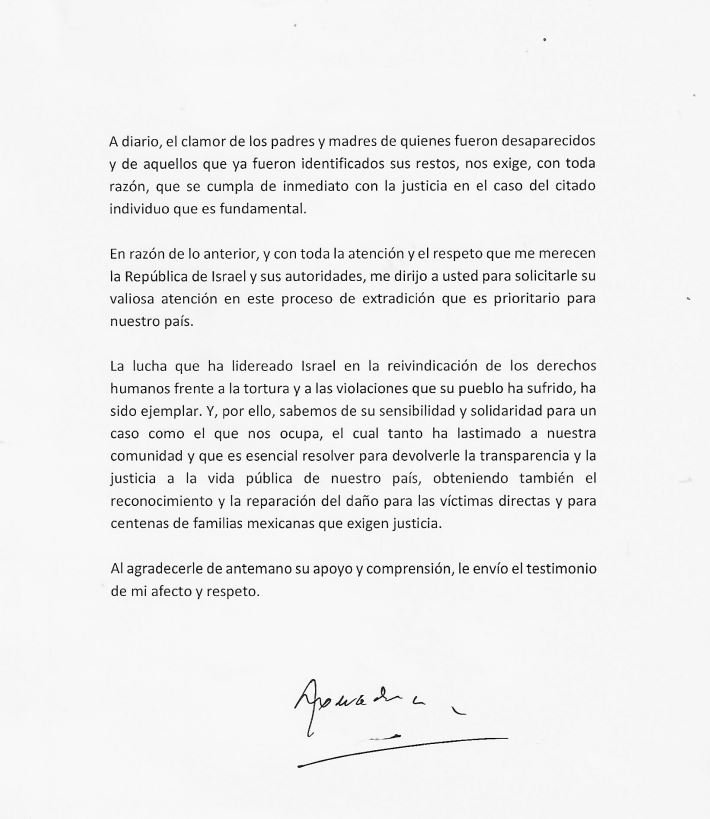 Extradición de Tomás Zerón es prioridad para México: AMLO en carta a primer ministro israelí