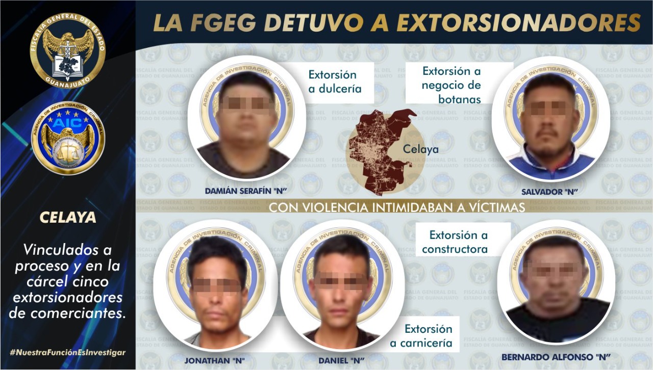 Capturan en Celaya a cinco presuntos extorsionadores de comerciantes