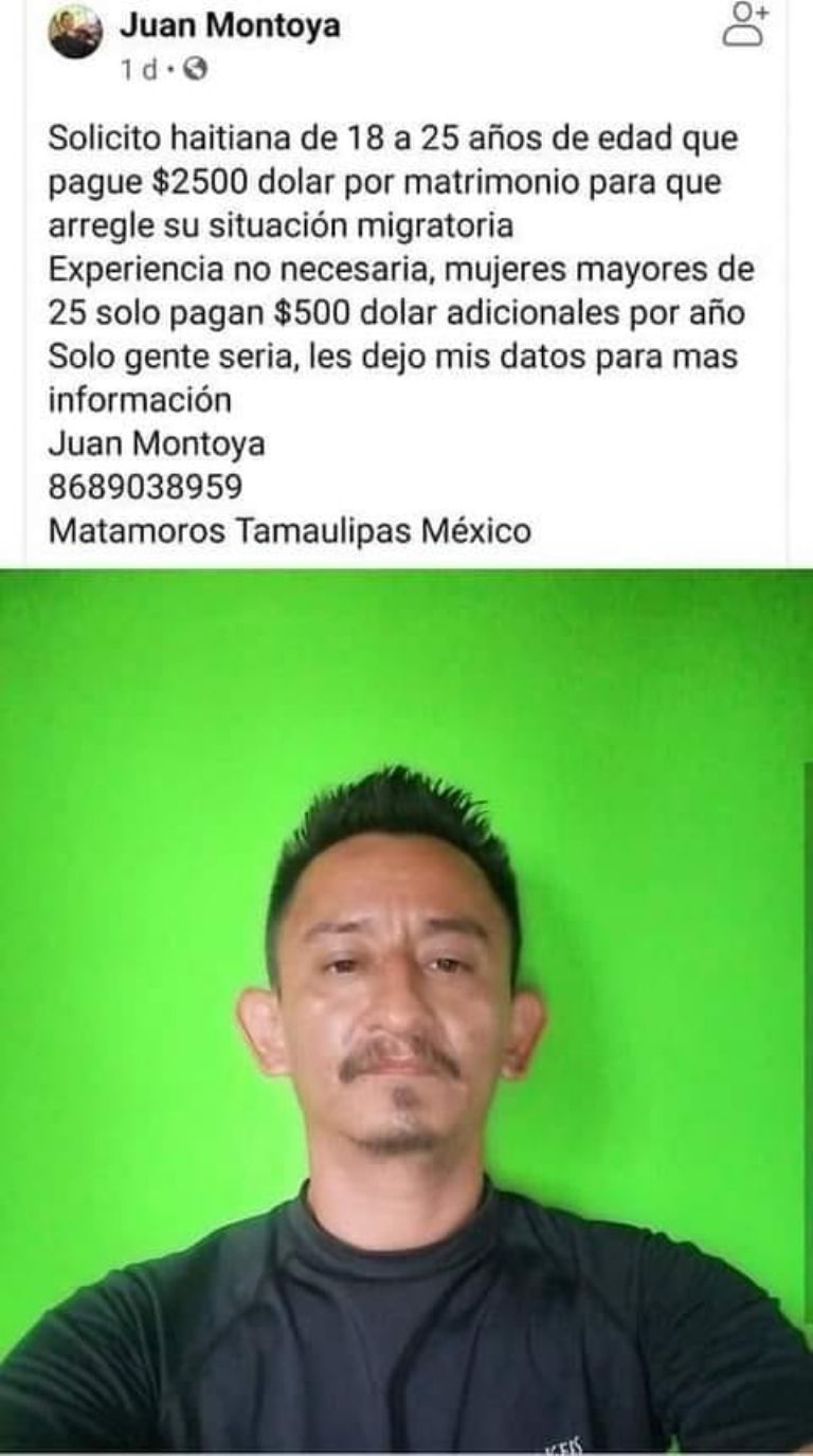 Hombre busca mujeres migrantes que paguen 2,500 dólares para casarse