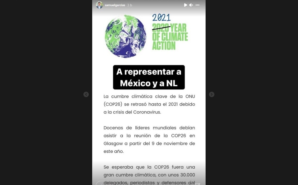Participará Samuel García en cumbre de cambio climático de la ONU