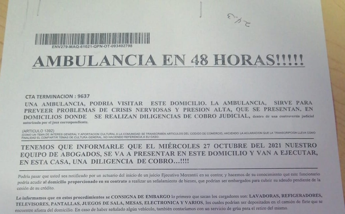 Advierten de amenazas de cobradores en NL; ofrecen hasta ambulancia en caso de embargo