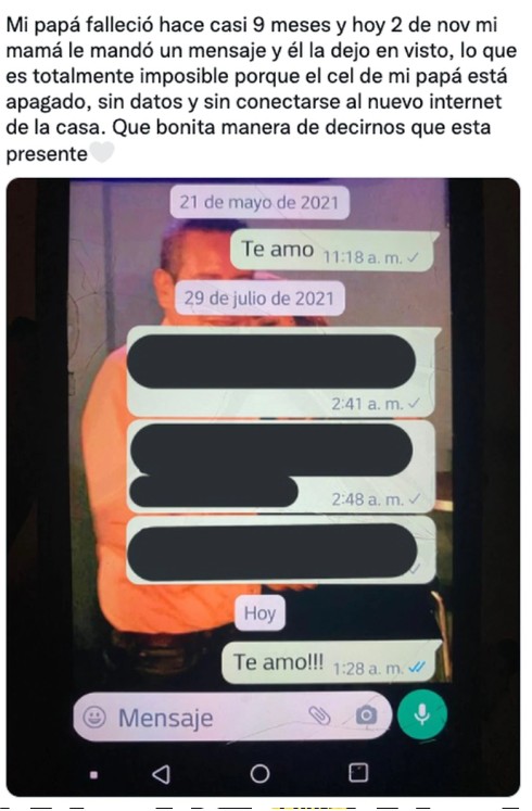 Envía mensaje a su esposo fallecido hace meses; la deja en 'visto'