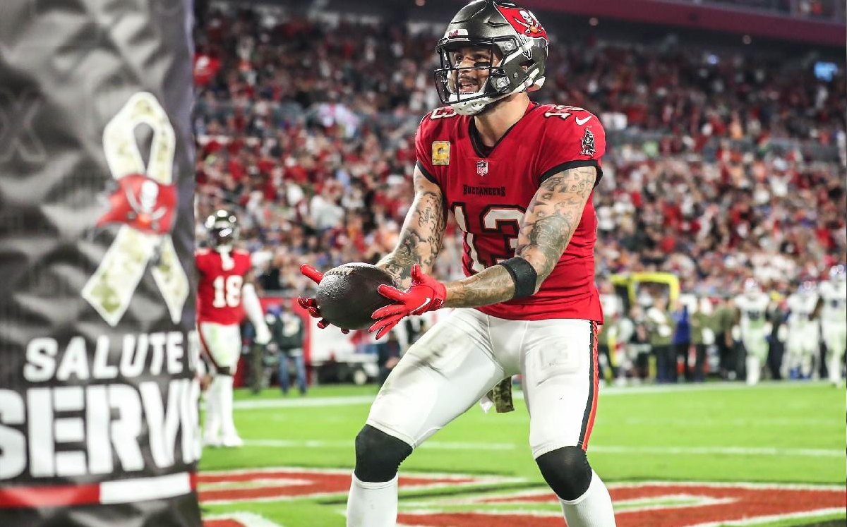 Mike Evans celebrando la anotación ante New York Giants en el Lunes por la Noche