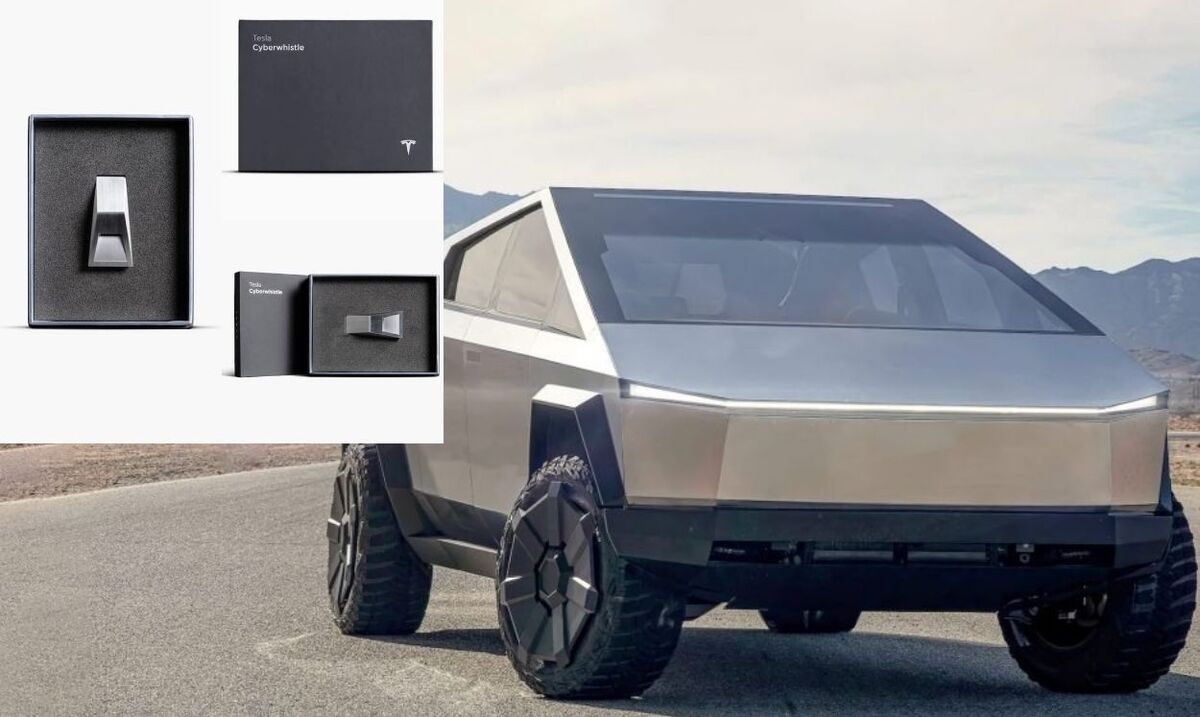 Elon Musk lanza su nuevo silbato elaborado de acero de alta calidad y con un diseño inspirado en la Cybertruck. /@Elon Musk.