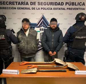 Hombres detenidos por huachicoleo / SSP Puebla Hombres detenidos por huachicoleo / SSP Puebla