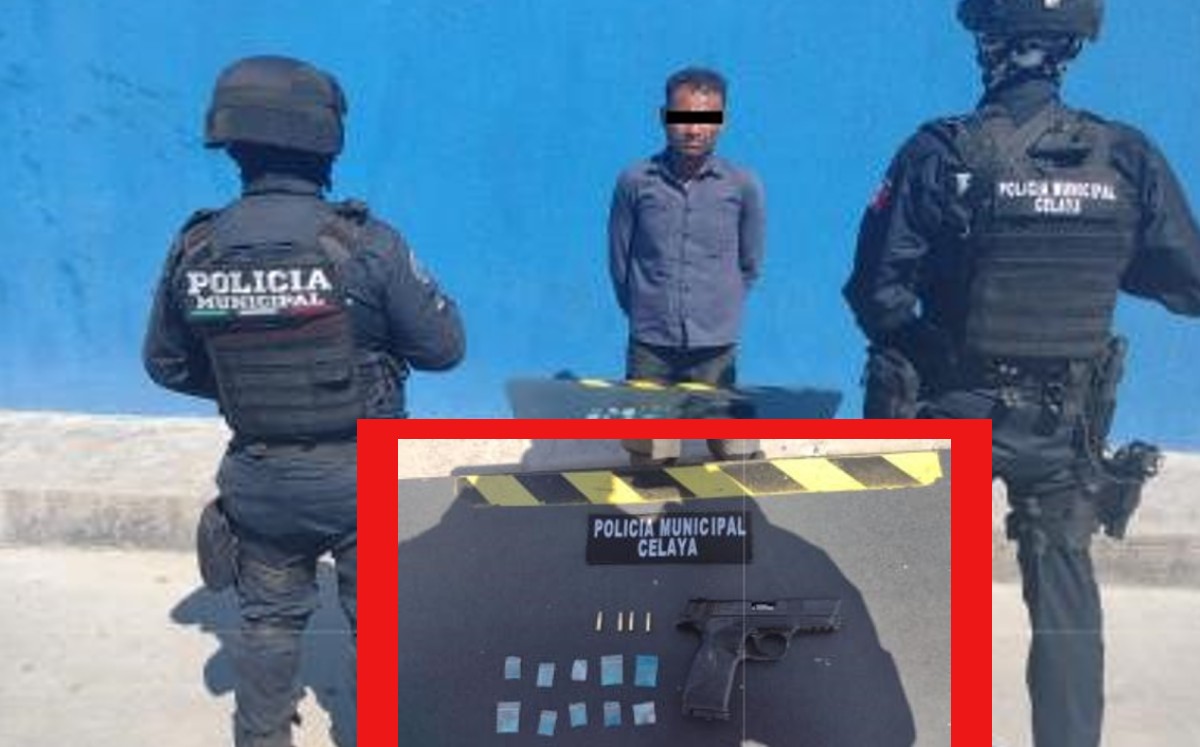 Policía de Celaya detiene a hombre en posesión de un arma y presunta droga