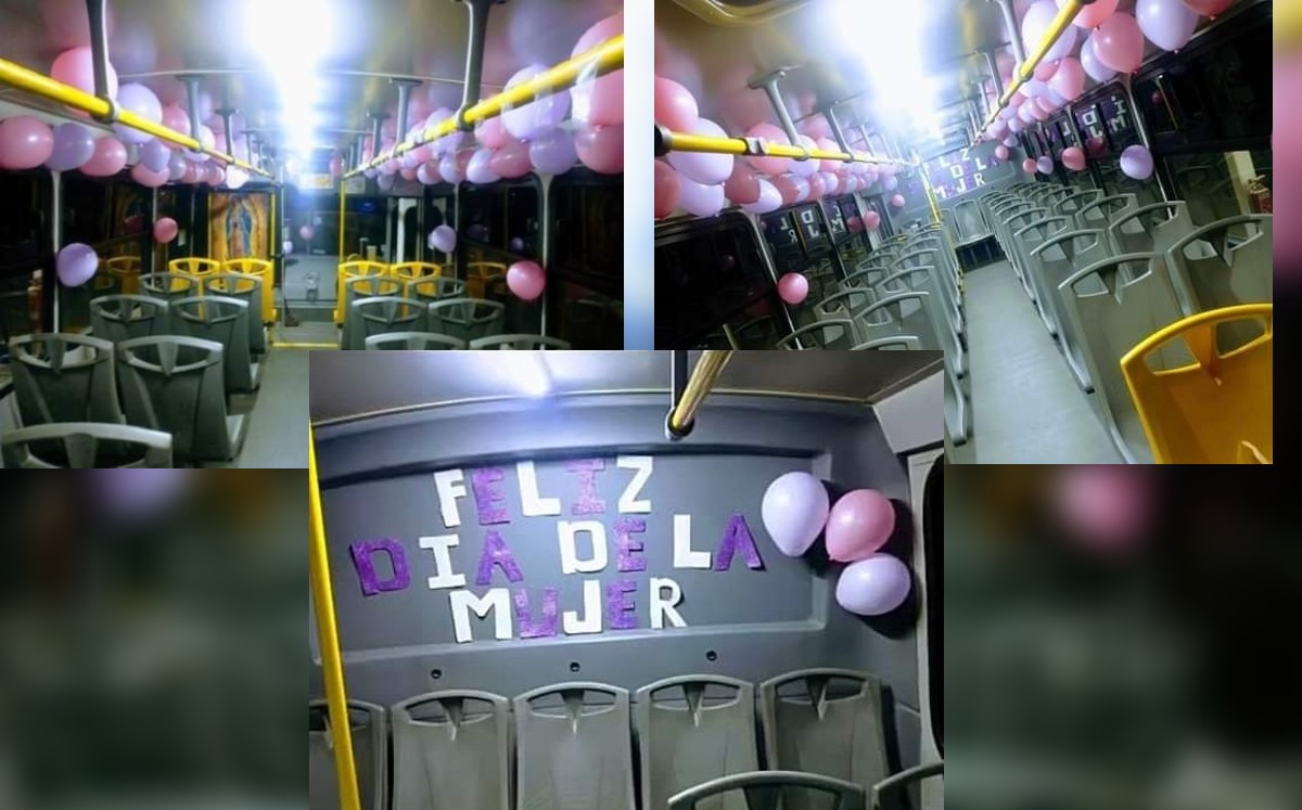Se observa el interior de su unidad decorada con globos y mensajes alusivos al día Internacional de la Mujer / Especial