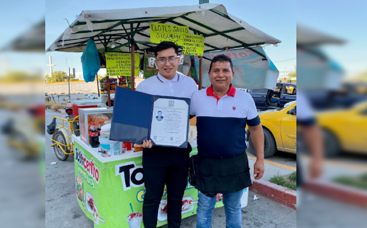 Joven lagunero dedica título a su papá y a su puesto de elotes